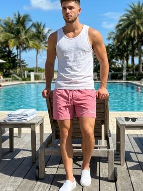 Inaka Power Men's Pink Swim Trunks - Drawstring Beach Shorts